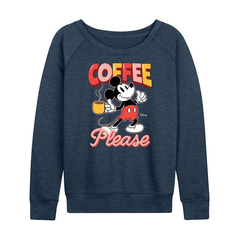 Disneys Mickey Mouse Womens Coffee Please Lightweight French Terry Sweatshirt, Girls Grey Blue Product Image