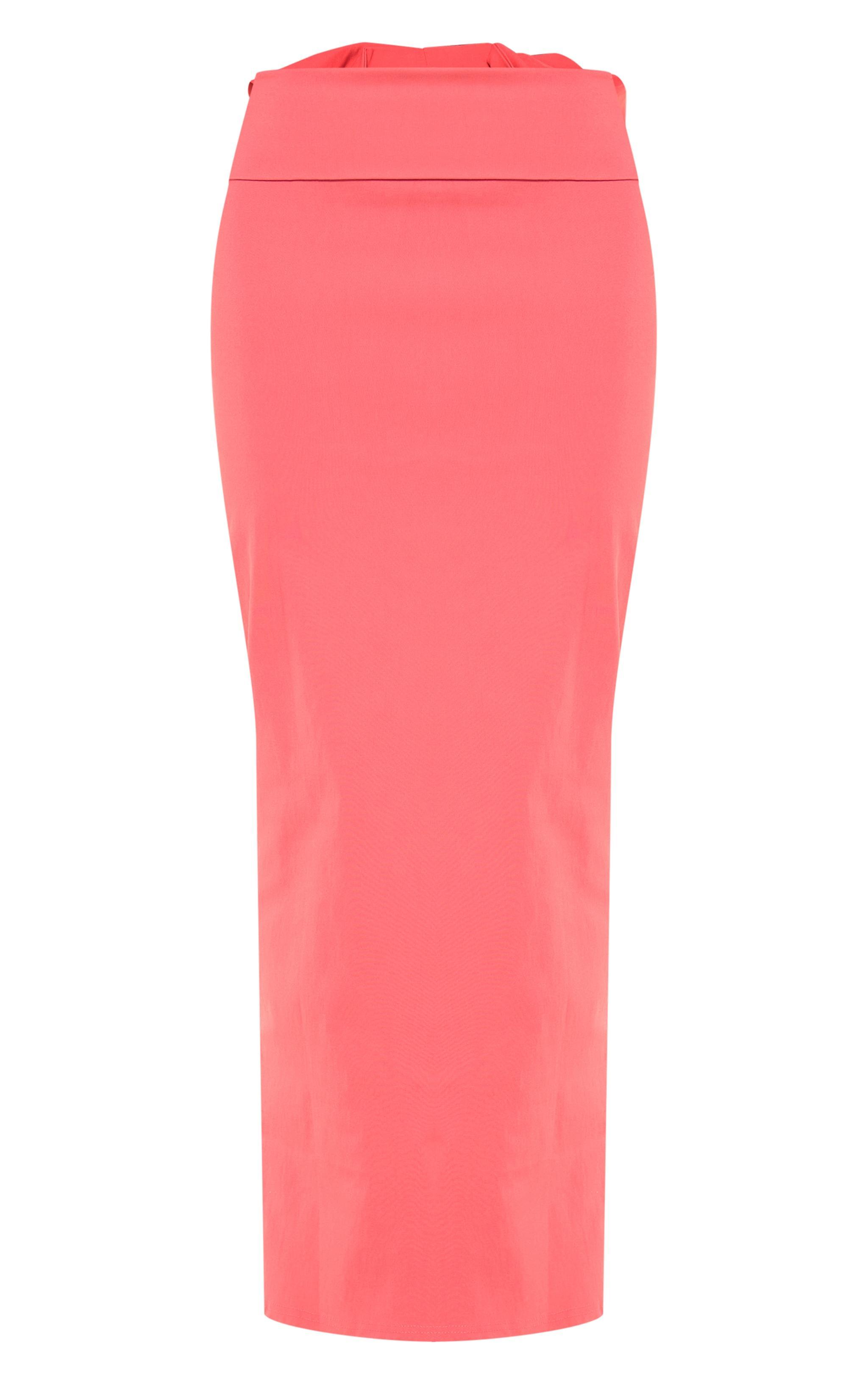 Hot Pink Stretch Woven Oversized Bow Detail Maxi Skirt Product Image