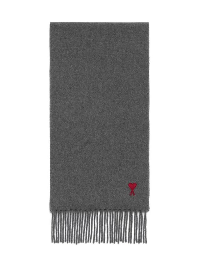 Ami De Coeur Monogram-motif Wool Scarf In Grey Product Image