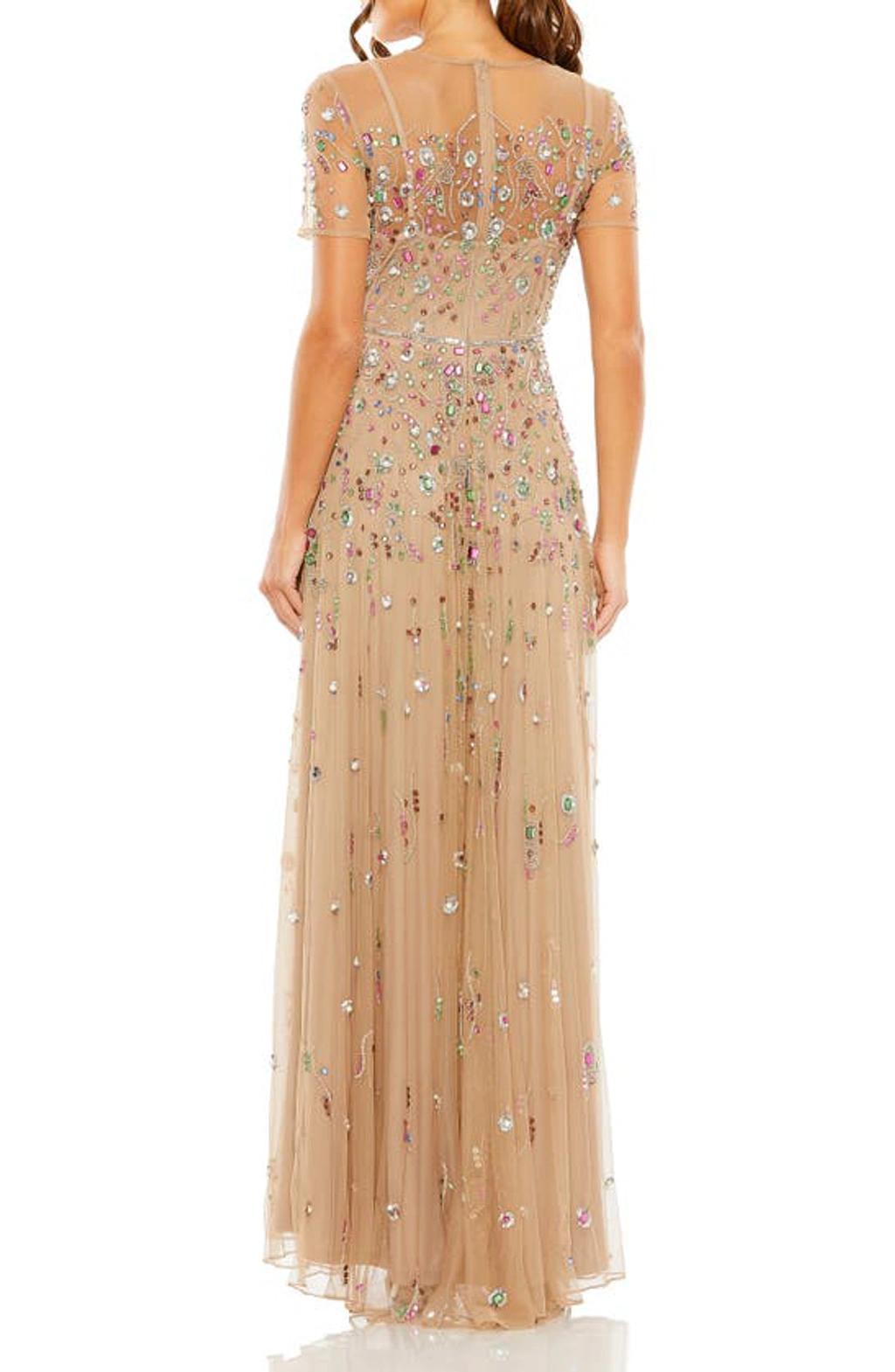 Embellished Sequin Detail A-line Gown In Beige Product Image