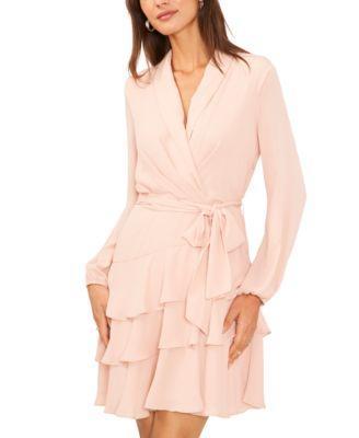 Women's Shawl Collar Long-Sleeve Tiered Dress Product Image