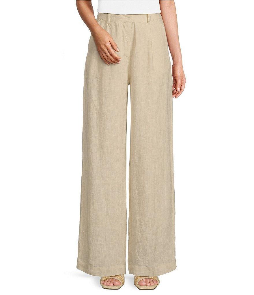 Le' AL.X Coordinating Linen High Rise Flared Leg Pleated Trouser Pants Product Image