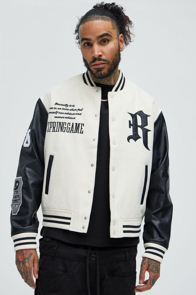 Spring Game Varsity Jacket - Cream Product Image