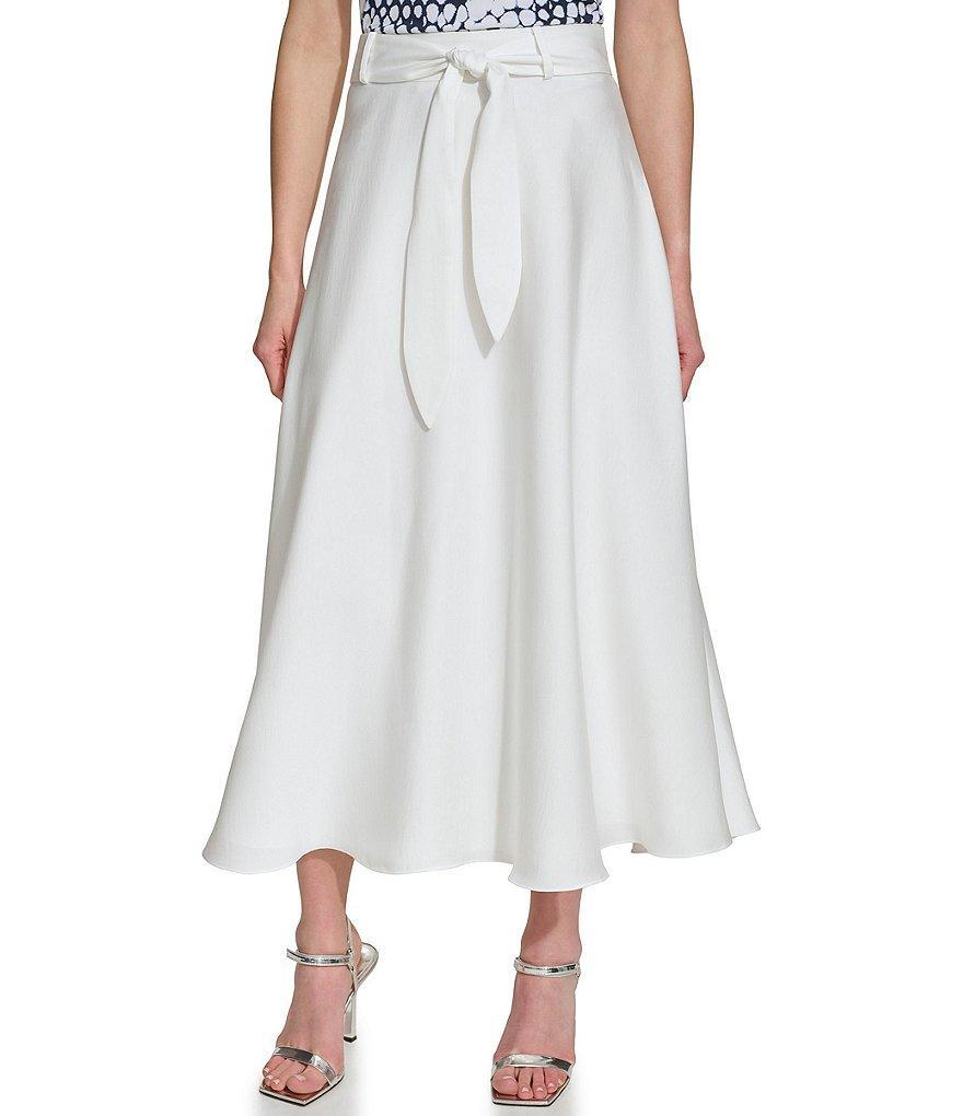 DKNY High Waist Tie Front Midi A-Line Skirt Product Image