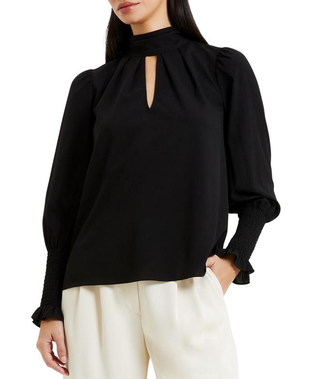 French Connection Womens Cutout-Neck Long-Sleeve Crepe Top Product Image