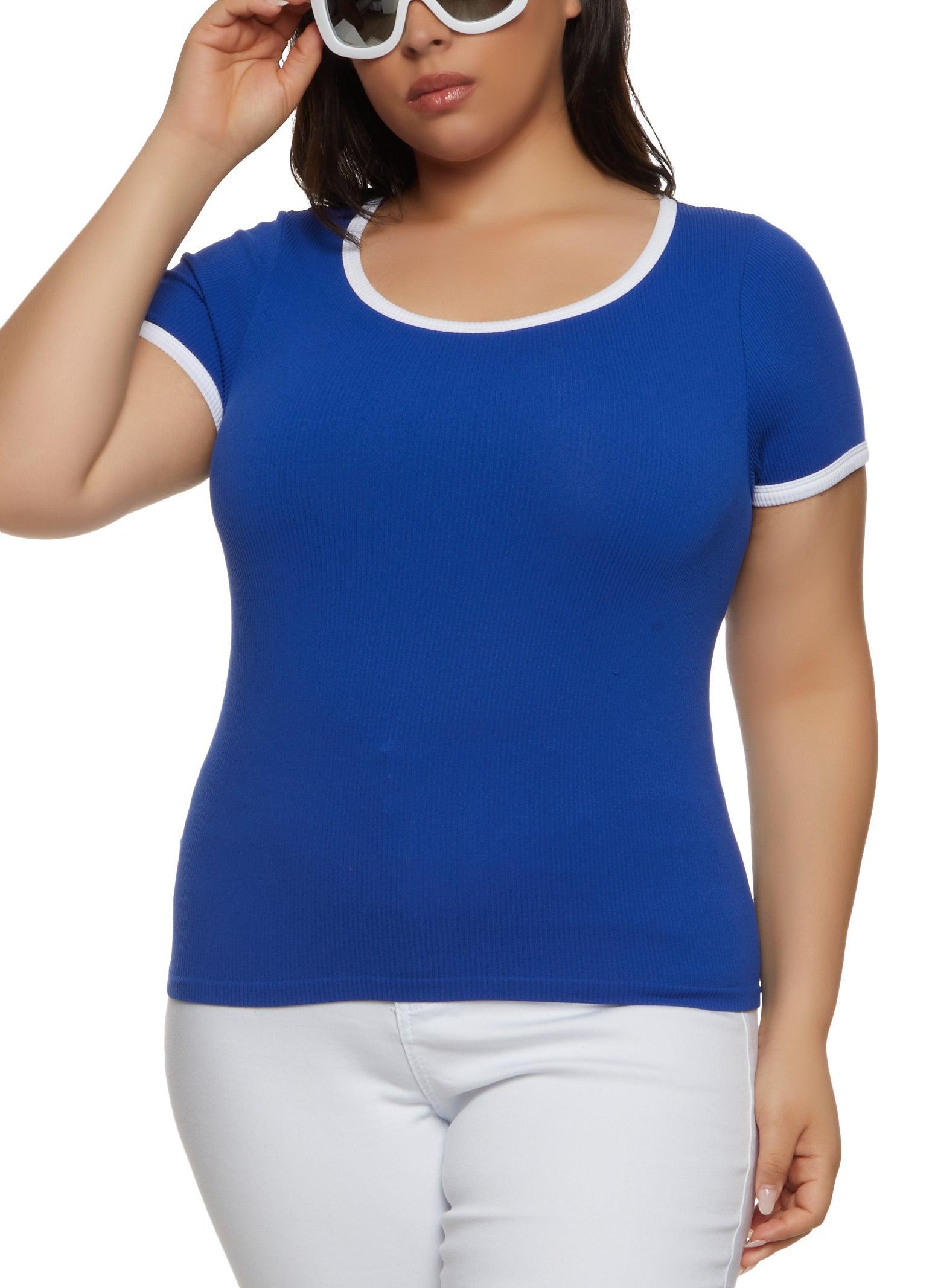 Womens Plus Size Rib Knit Seamless Ringer Tee Product Image