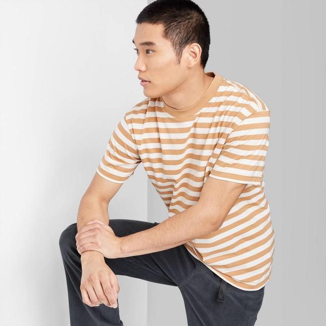 Mens Striped Short Sleeve Crewneck T-Shirt - Original Use Tan XXL Product Image