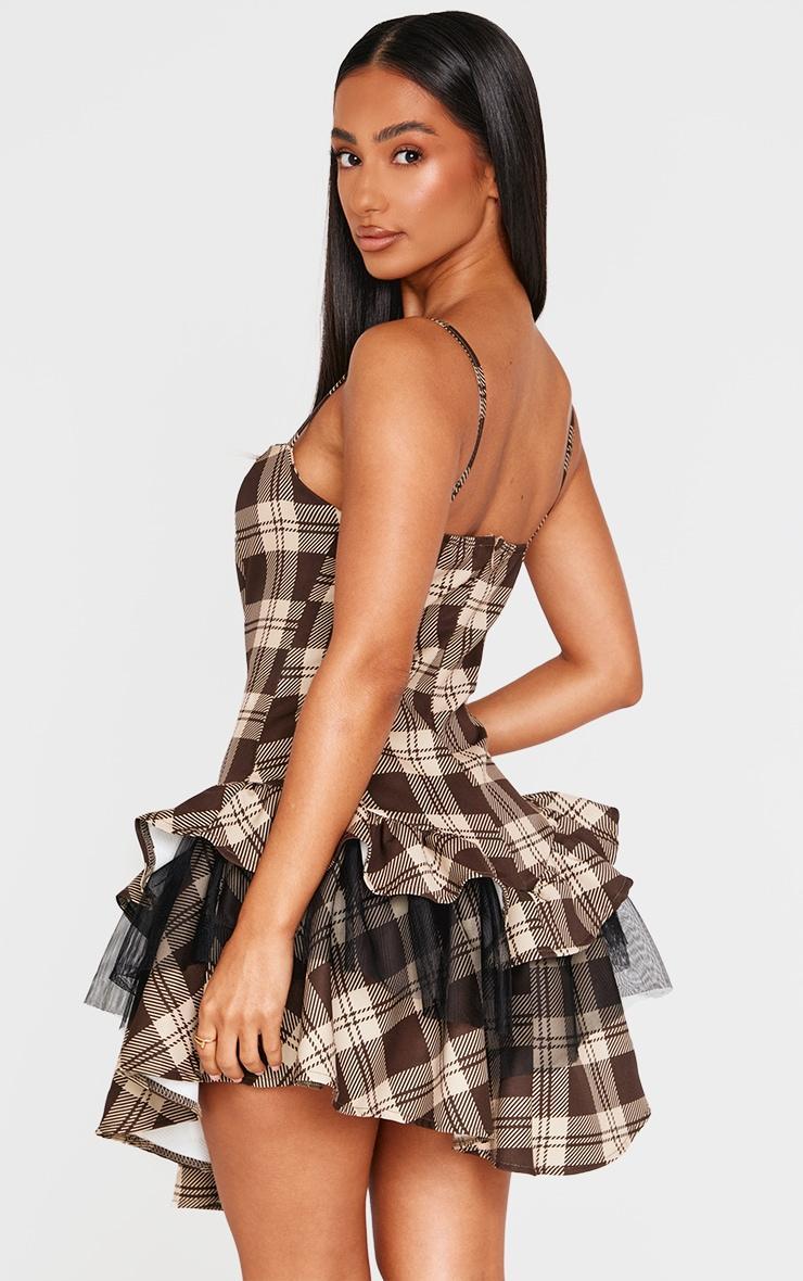 Petite Brown Check Strappy Rara Mini Dress Product Image