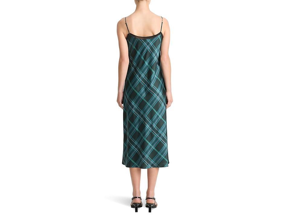 Vince Plaid Lace Trim Slip Dress (Jade Onyx) Women's Dress Product Image