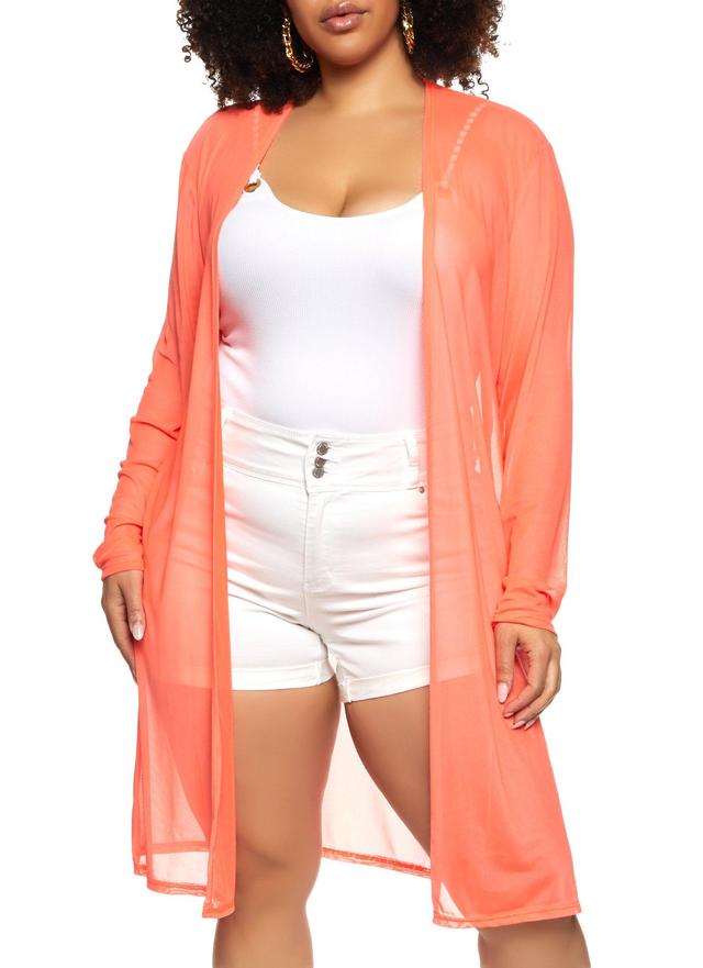 Womens Plus Size Mesh Long Sleeve Duster Product Image