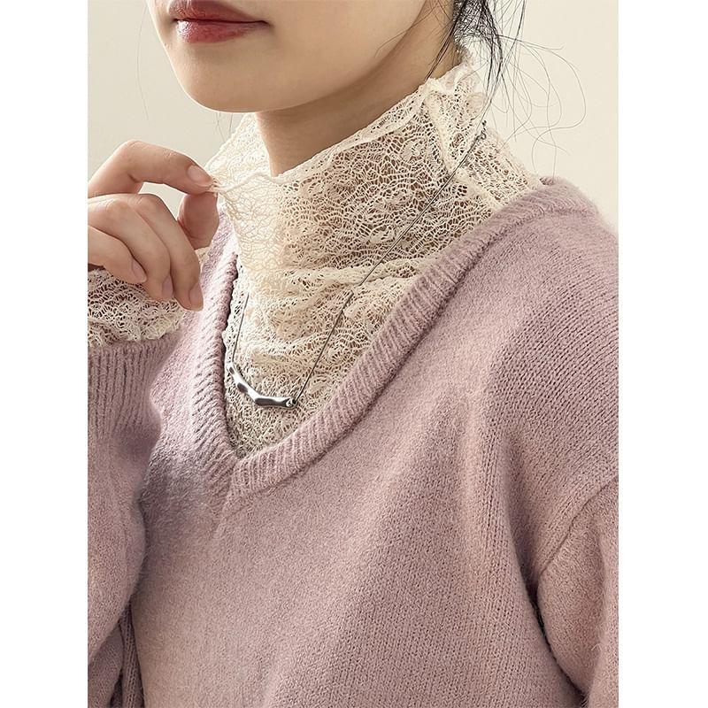 Long Sleeve Mock Neck Plain Lace Top Product Image