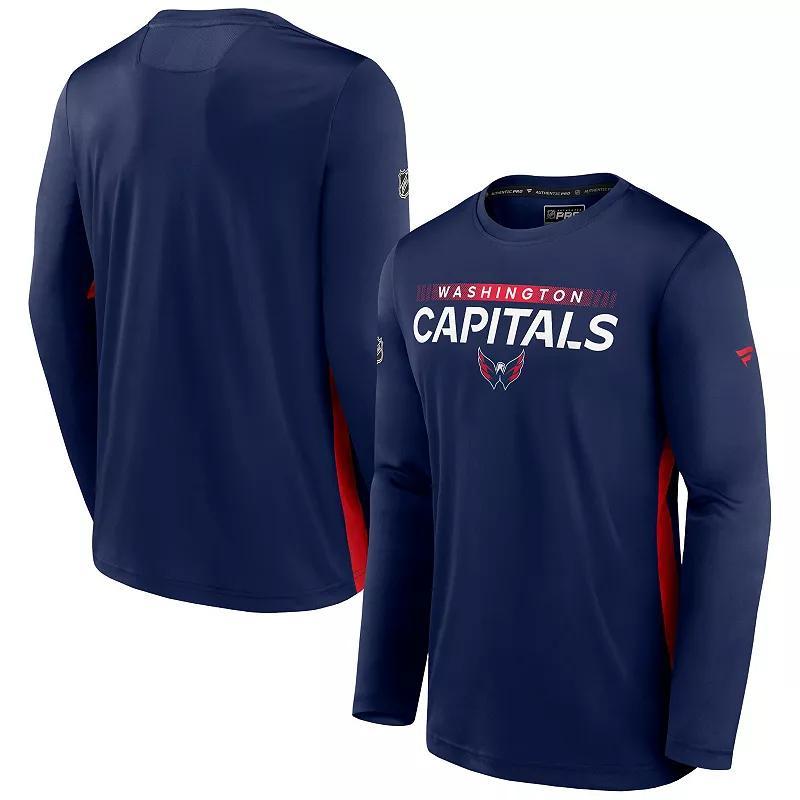 Mens Fanatics Branded Washington Capitals Authentic Pro Rink Performance Long Sleeve T-Shirt Blue Product Image