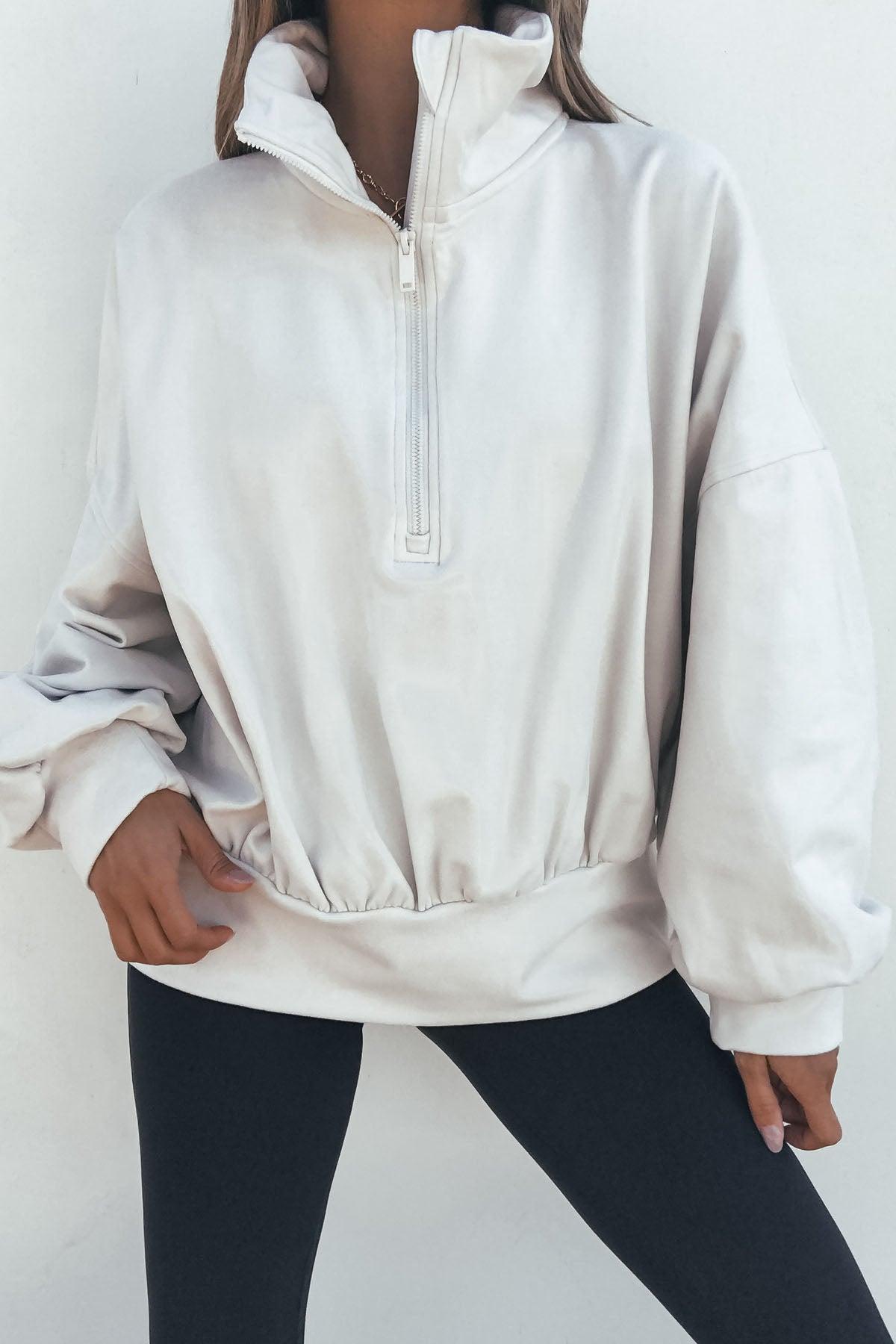 Soft Brushed Quarter Zip Pullover - Bone Product Image