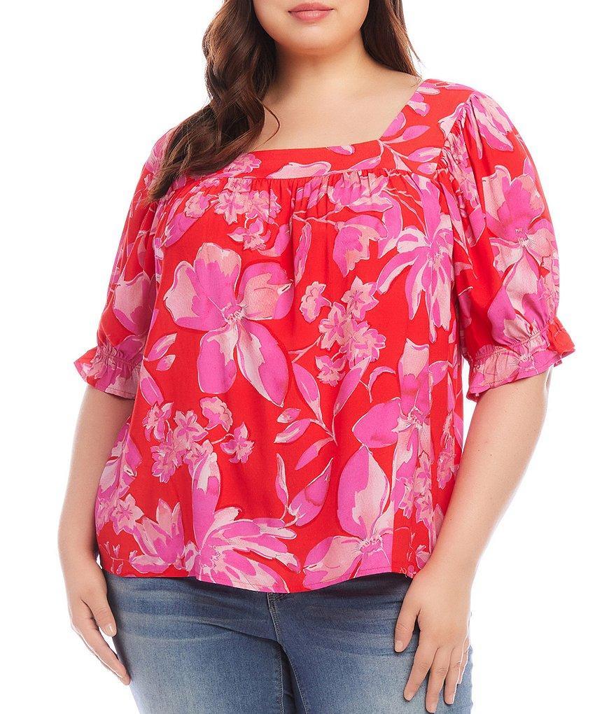 Karen Kane Plus Size Floral Print Square Neck Ruffle Sleeve Peasant Top Product Image