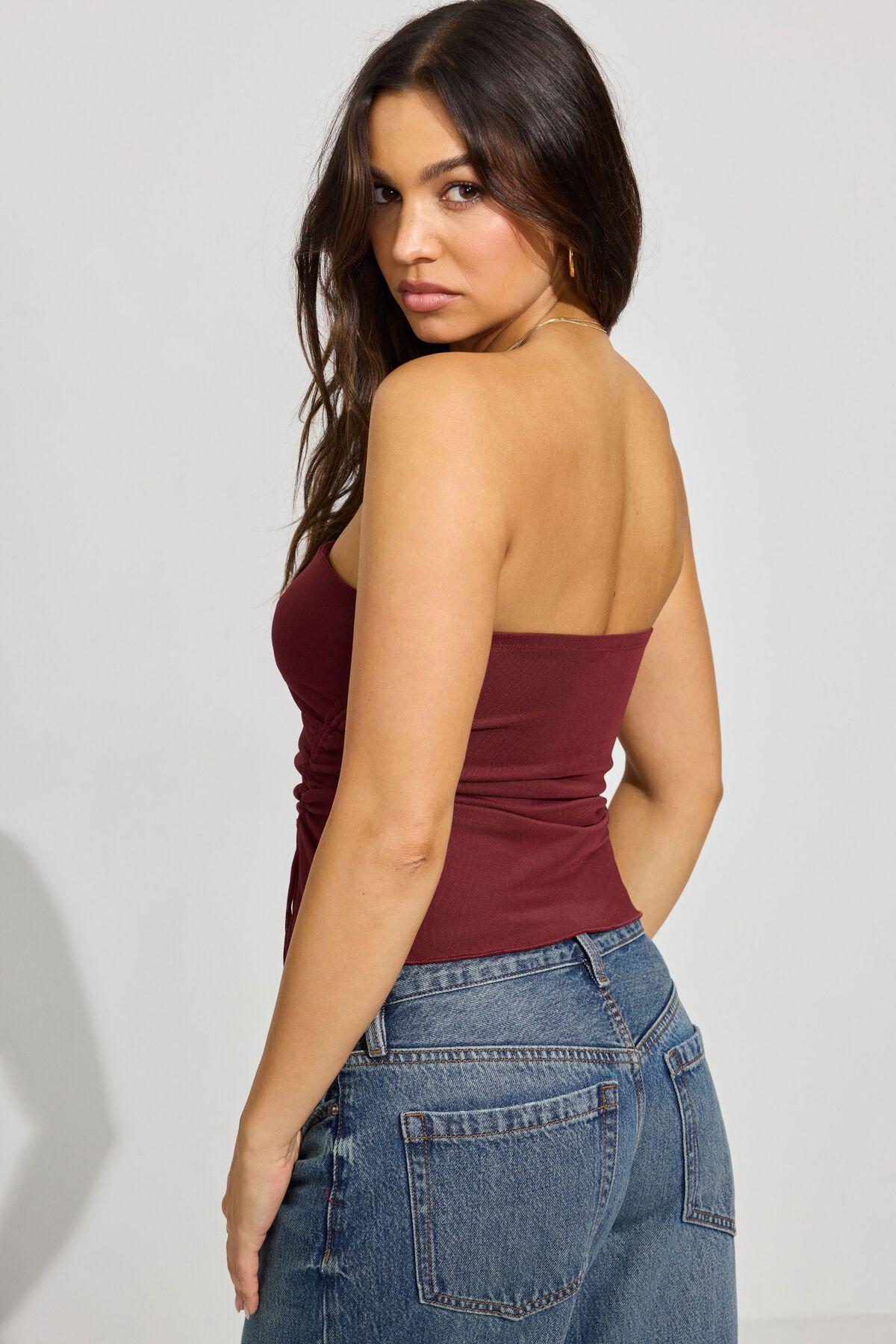 Shirred Asymmetric Tube Top Product Image