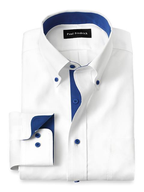 Comfort Stretch Non-Iron Solid Dress Shirt With Contrast Trim - White/cobalt Product Image