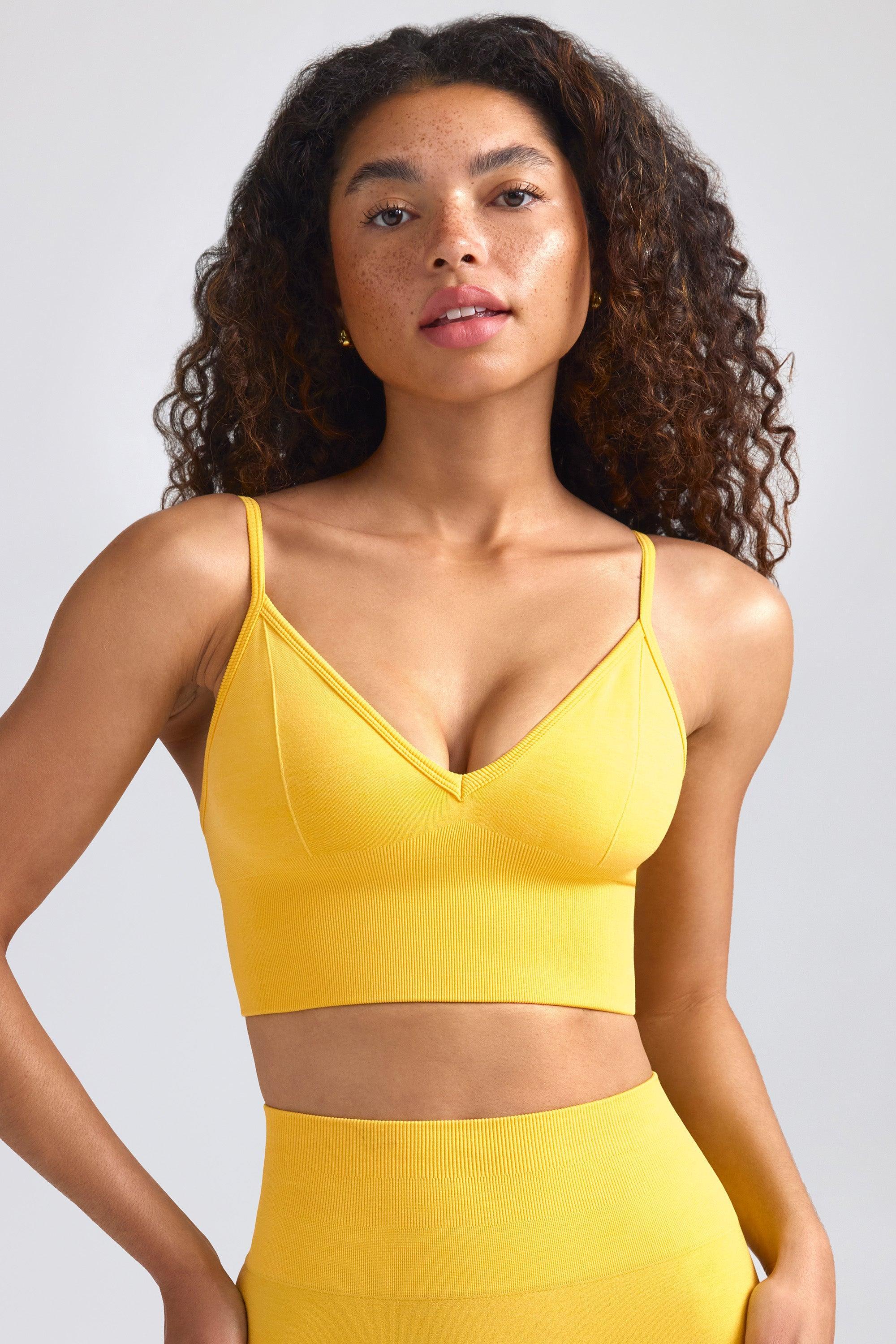 Define Luxe V-Neck Sports Bra in Golden Yellow Product Image