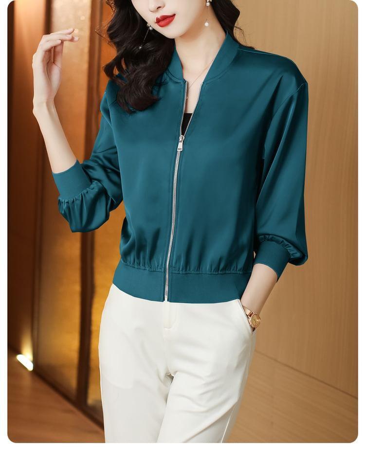 Plain Zip Bomber Jacket Product Image