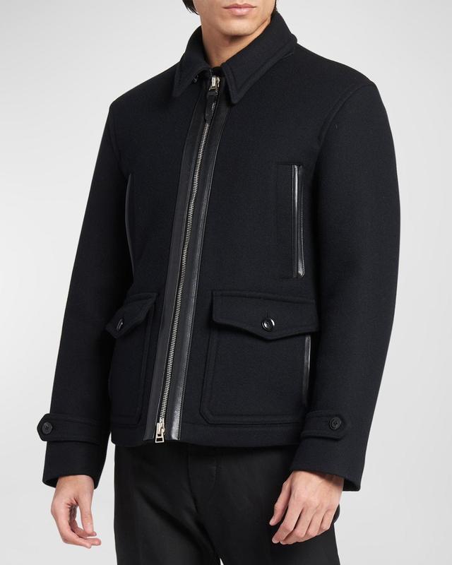 TOM FORD Men's Wool Full-Zip Blouson Jacket - Size: 48 EU (38 US) - BLACK Product Image