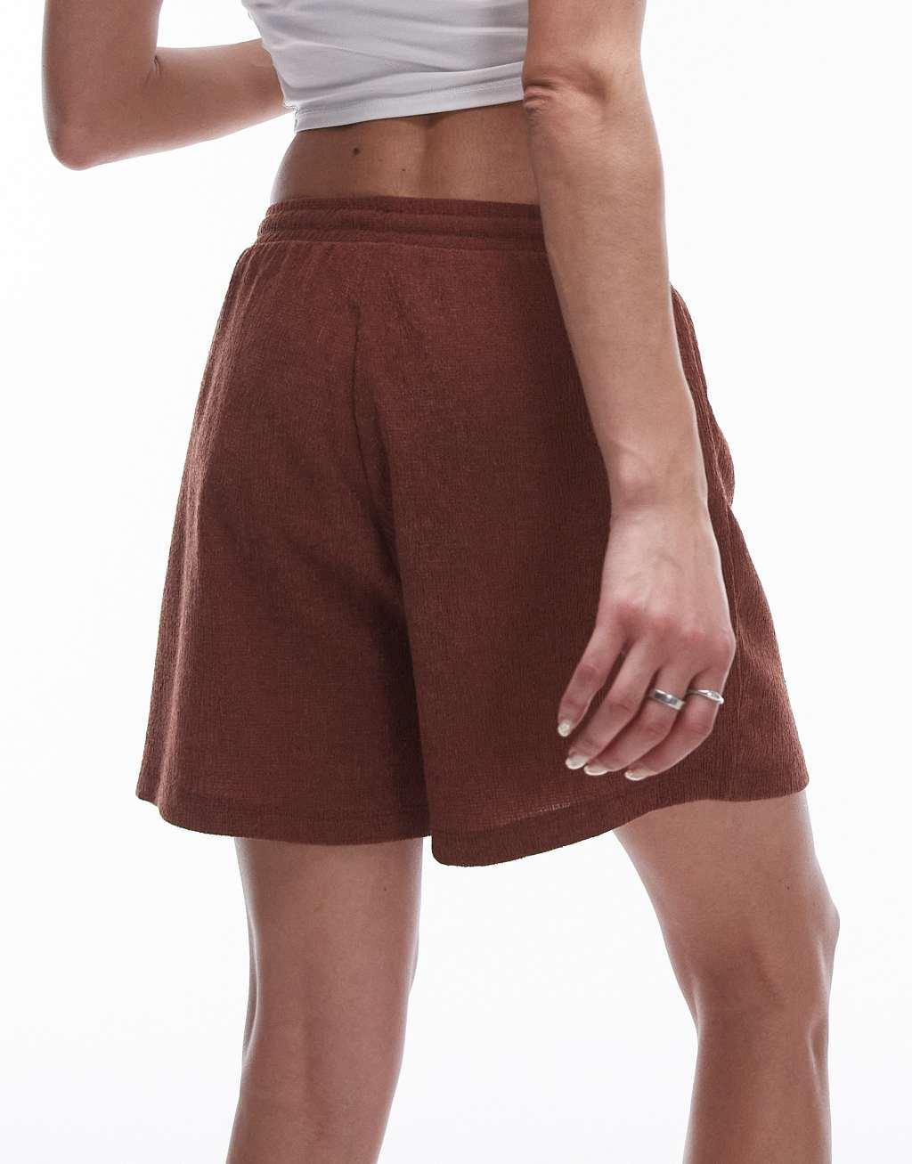 Topshop casual crinkle drawstring shorts in rust Product Image