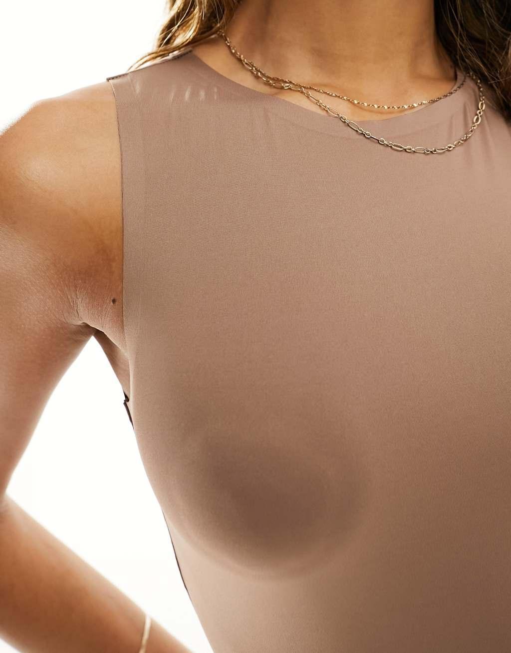 ASOS DESIGN All Day smoothing racer bodysuit in taupe Product Image