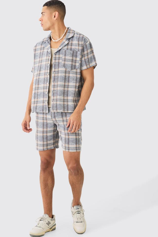 Boxy Tonal Textured Shirt And Short | boohooMAN USA Product Image