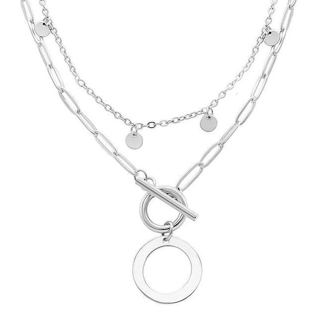 Adornia Silver Tone Confetti & Paperclip Layered Initial Toggle Necklace, Womens Silver Ton Oe Product Image