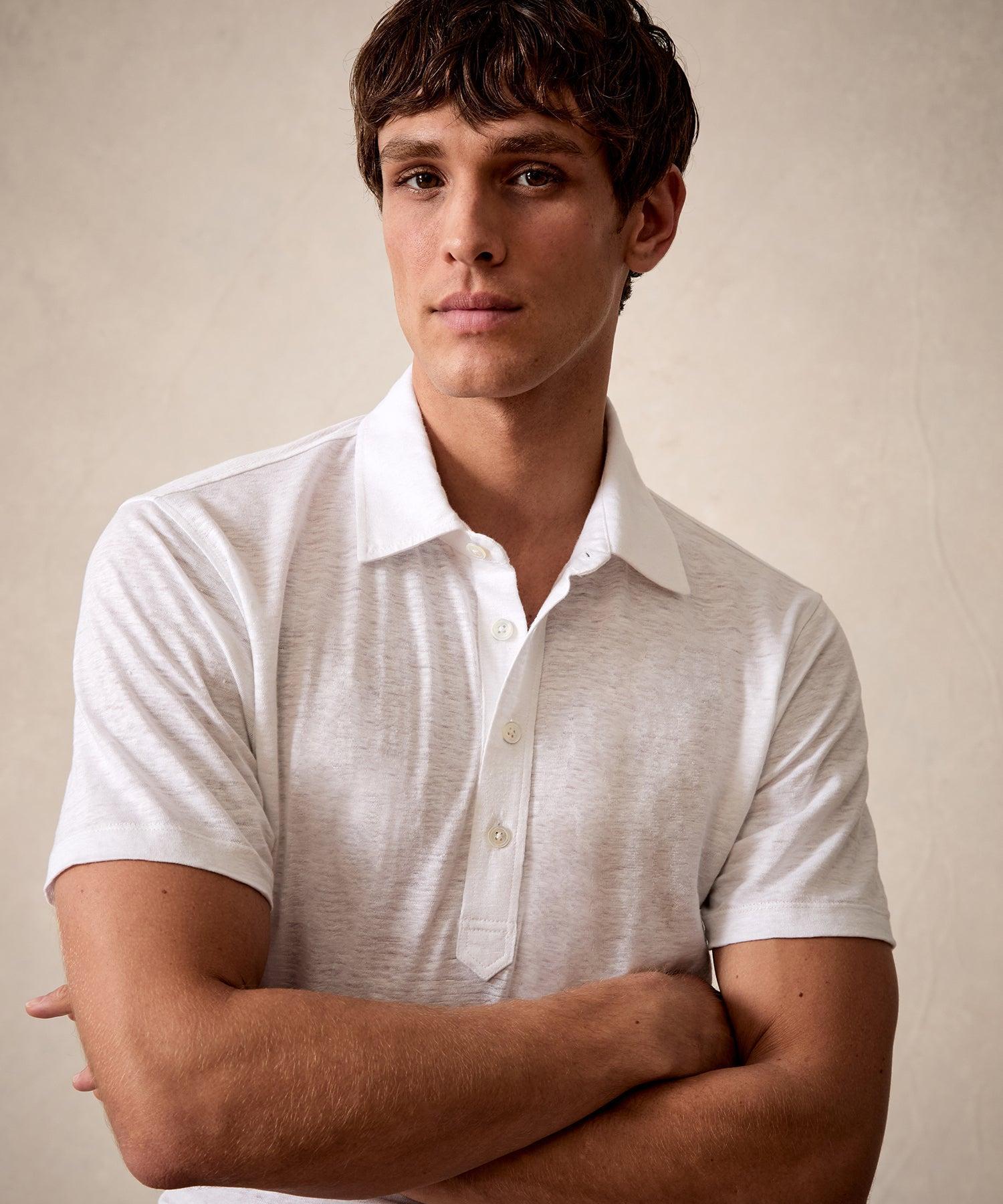 Linen Polo in White Product Image