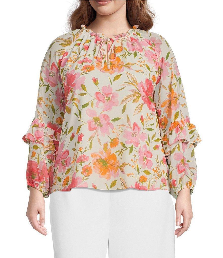 Sugarlips Plus Bell Sleeve Floral Print Blouse Product Image