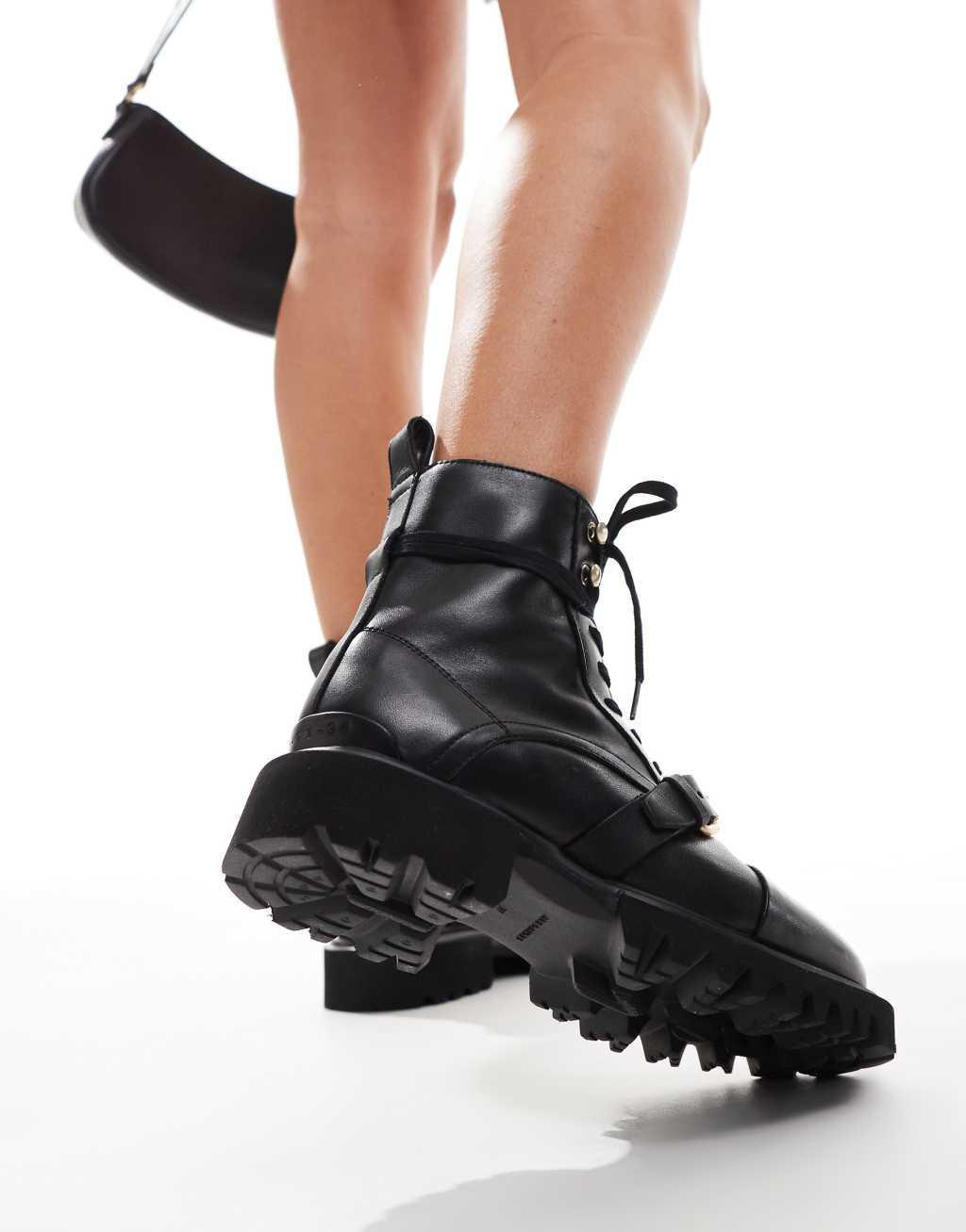 AllSaints Tori leather lace up boots in black Product Image