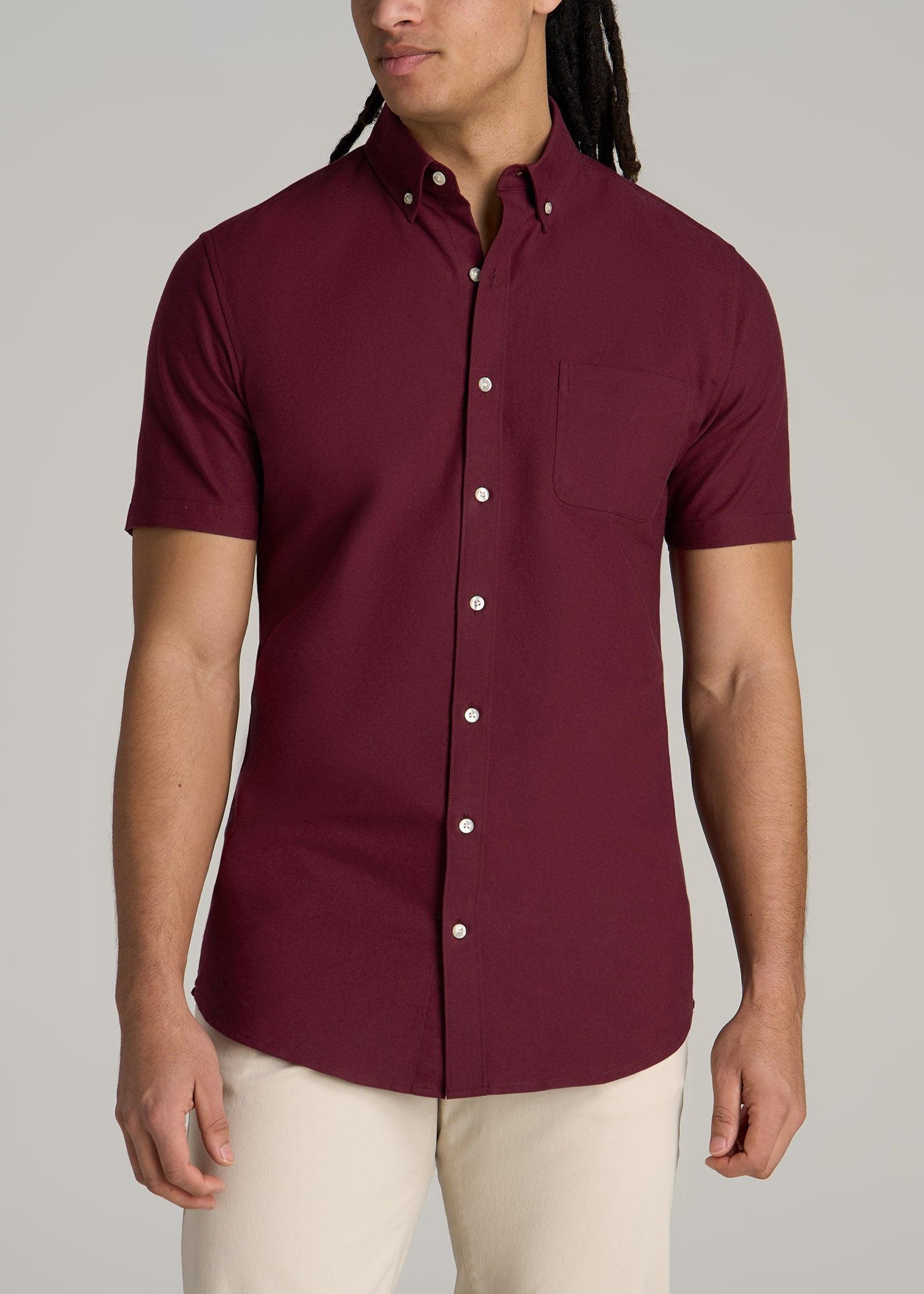 Short Sleeve Oxford Button Shirt For Tall Men in Dark Cherry Product Image