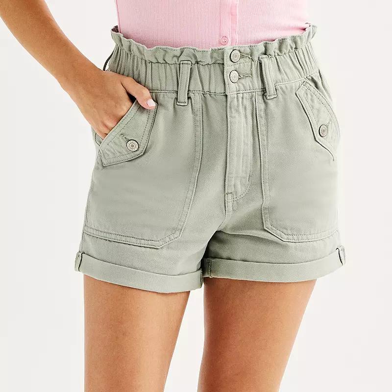 Juniors SO High-Rise Paperbag Utility Shorts, Womens Product Image