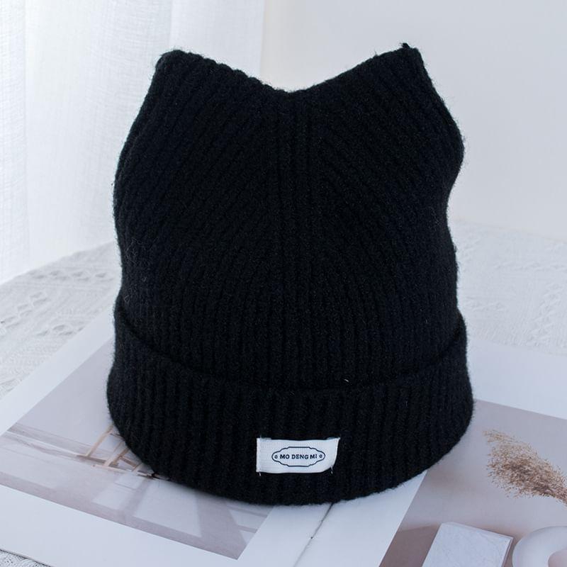 Lettering Applique Cat Ear Knit Beanie Product Image