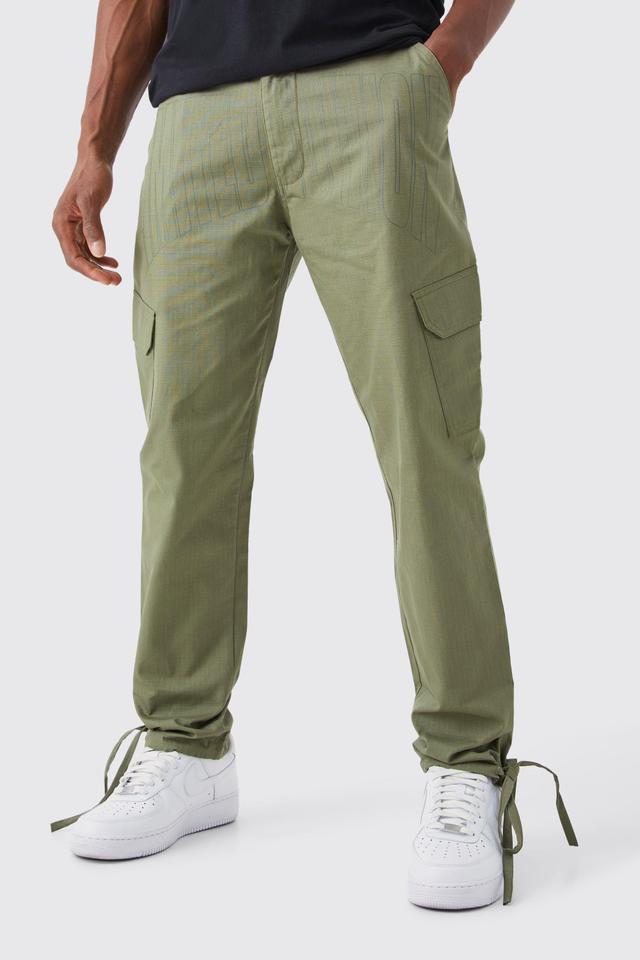 Slim Ripstop Cargo Tonal Print Pants | boohooMAN USA Product Image