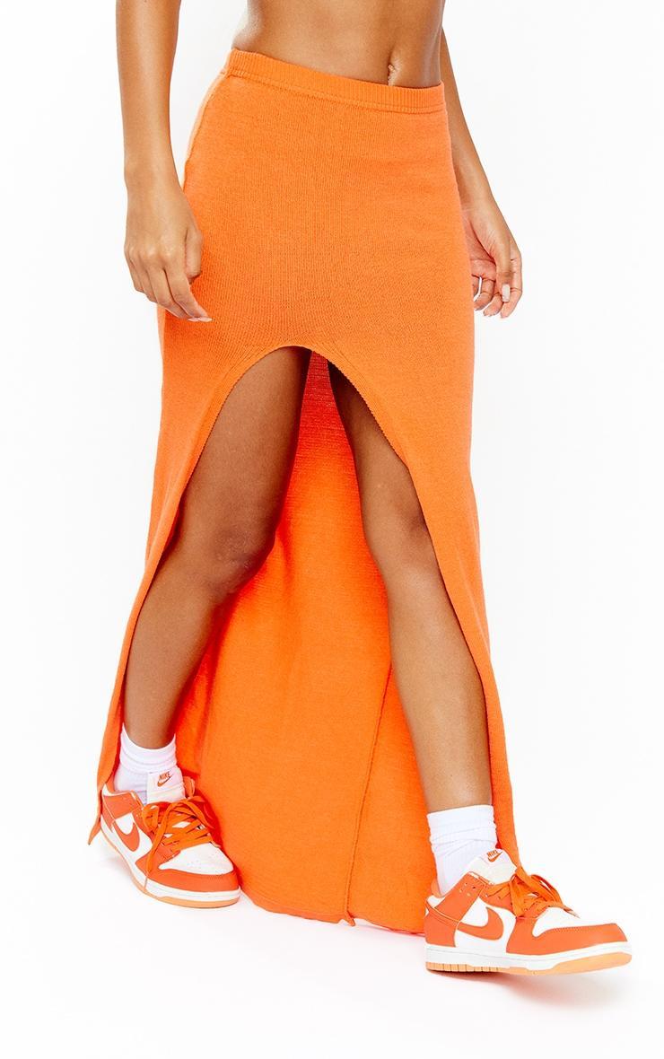 Orange Knit Extreme Split Maxi Skirt Product Image