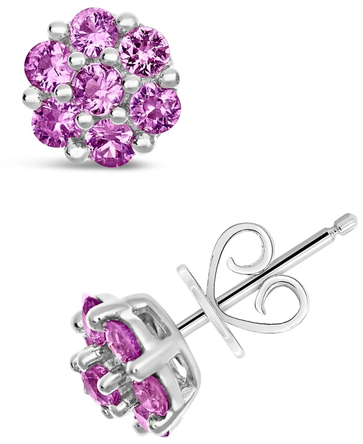 Celebration Gems Sterling Silver Pink Sapphire Cluster Stud Earrings, Womens, Multicolor Product Image