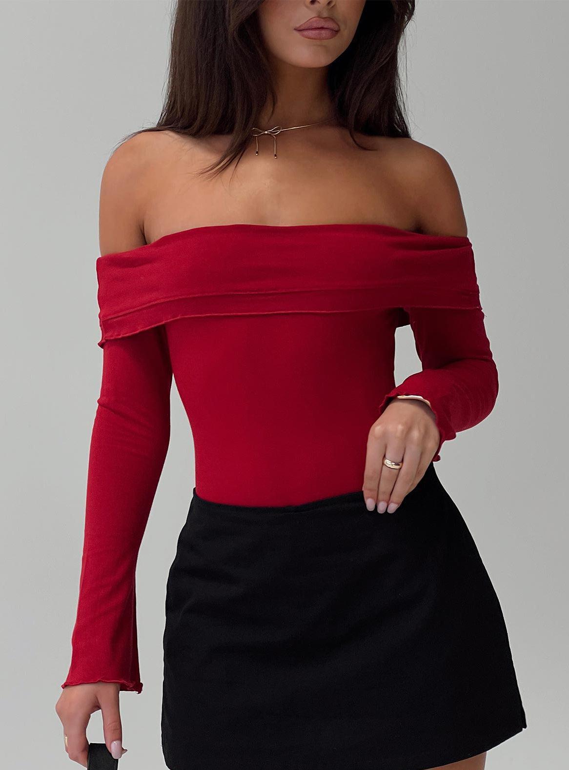 Afterglow Off The Shoulder Bodysuit Burgundy Product Image