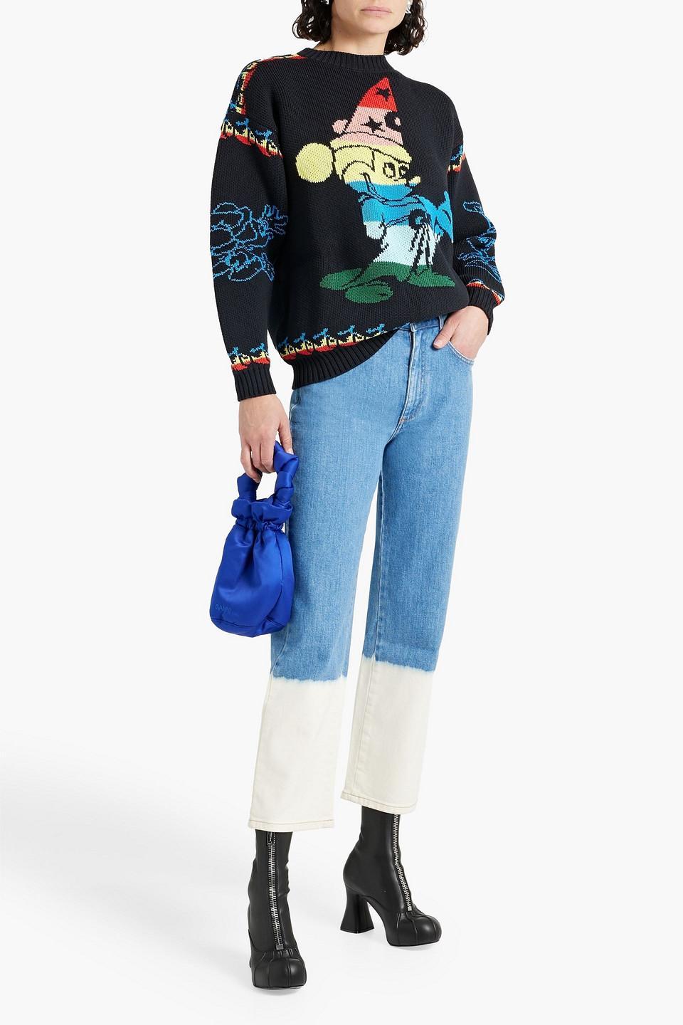 Two-tone High-rise Straight-leg Jeans In Mid Denim Product Image