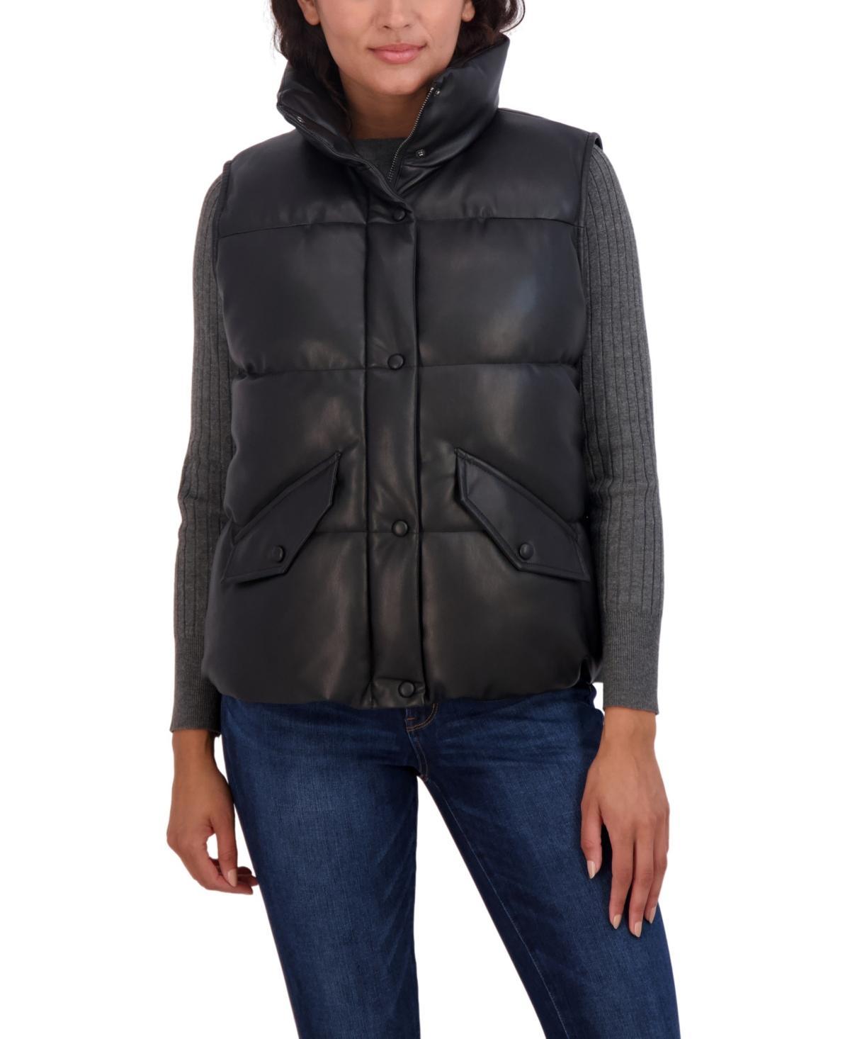 Sebby Collection Womens Faux Leather Puffer Vest Product Image