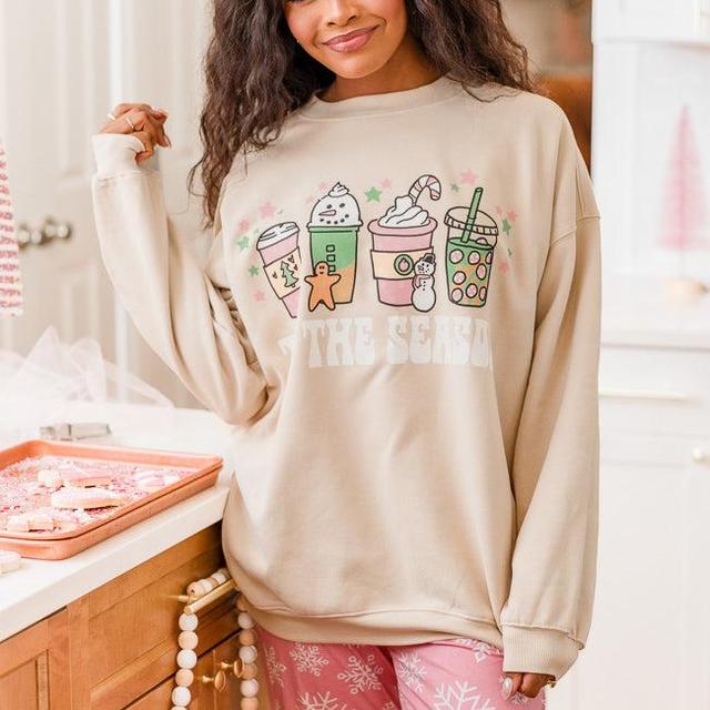 Tis The Season Winter Light Tan Oversized Graphic Sweatshirt Product Image