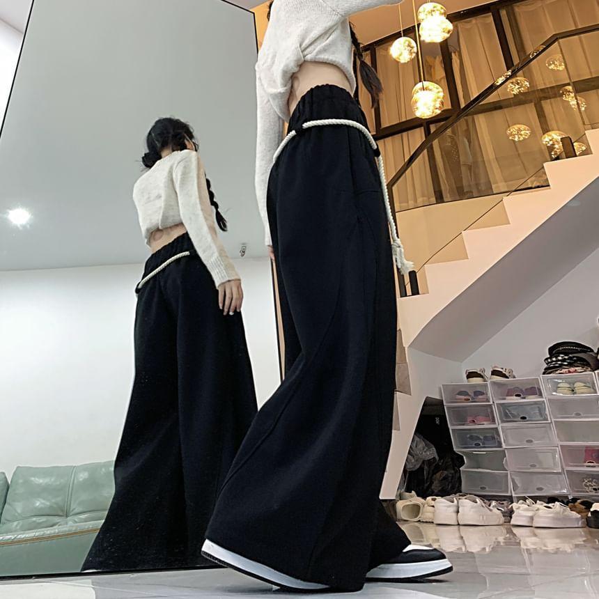 High Waist Plain Wide Leg Pants Product Image