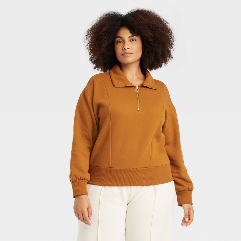 Womens Quarter Zip Sweatshirt - A New Day Rust 2X Product Image