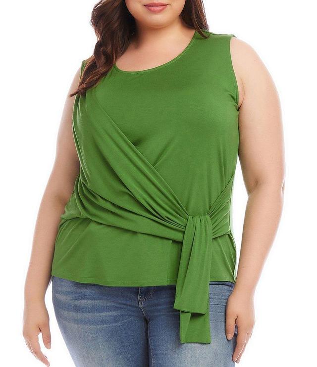 Karen Kane Plus Size Wrinkle-Free Solid Stretch Scoop Neck Sleeveless Side Drape Top Product Image