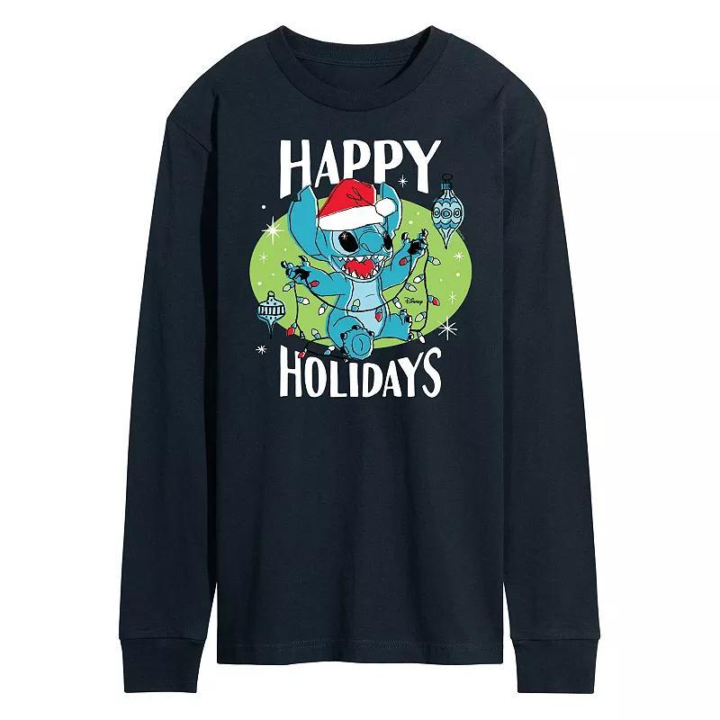 Disneys Lilo & Stitch Happy Holidays Tee, Mens Blue Product Image