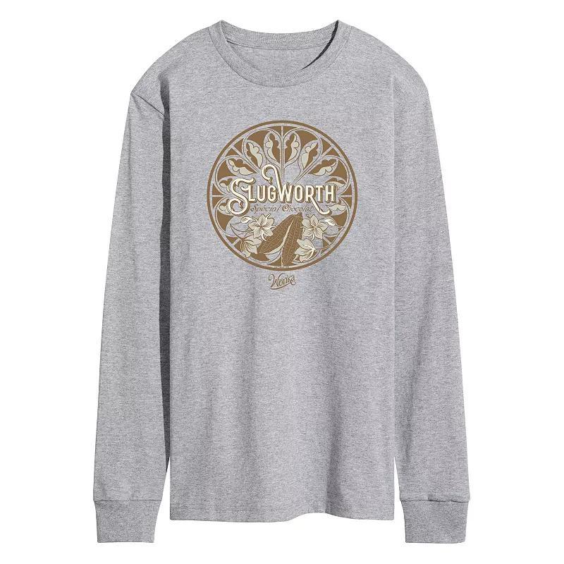 Mens Wonka Shop Logo Slugworth Long Sleeve Graphic Tee Athletic Grey Product Image