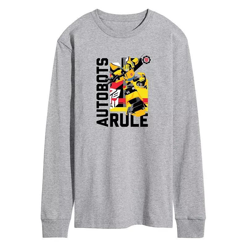 Mens Transformers Autobots Rule Long Sleeve Graphic Tee Grey Gray Product Image