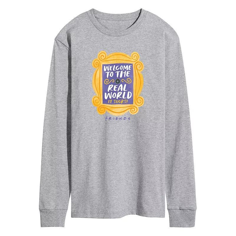 Mens Friends Welcome To The Real World Long Sleeve Graphic Tee Grey Gray Product Image