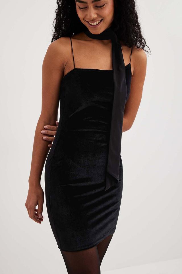 Asymmetric Strap Velvet Mini Dress Product Image