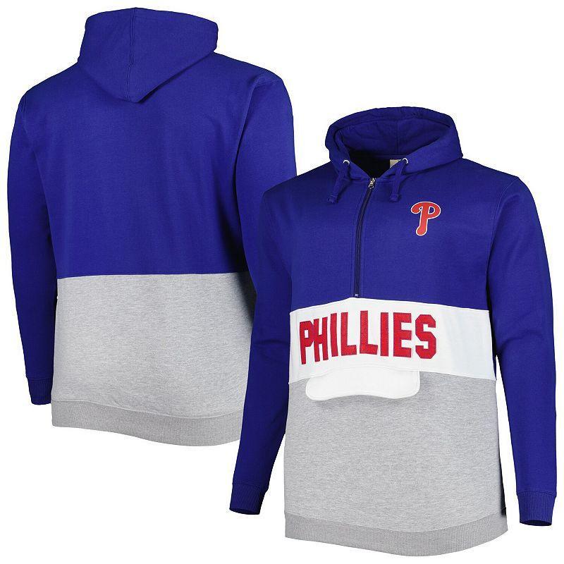 Mens Royal/White Philadelphia Phillies Big & Tall Fleece Half-Zip Hoodie Product Image