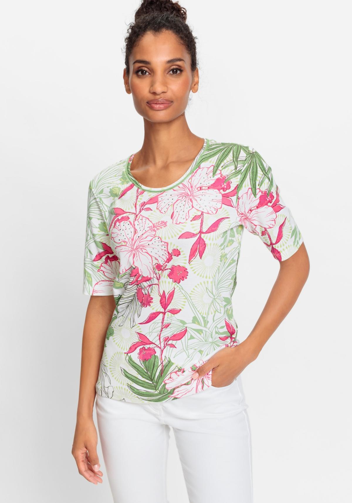 Women's 100% Cotton Short Sleeve Tropic Print T-Shirt Product Image